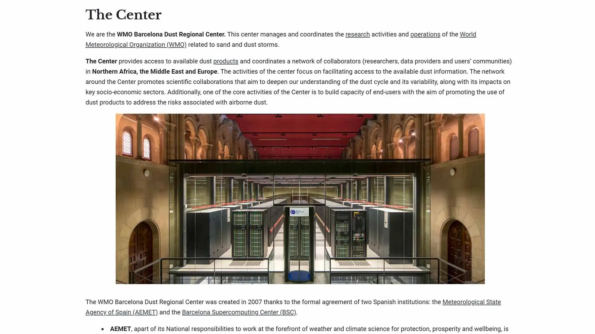 Página informativa sobre la infraestructura del Barcelona Supercomputing Center.