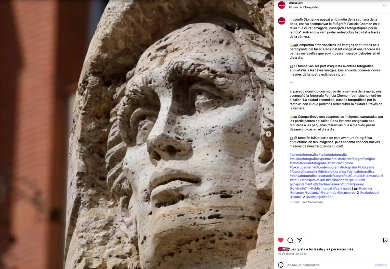 Publicación del Museu de L’Hospitalet con el detalle de una escultura de piedra.